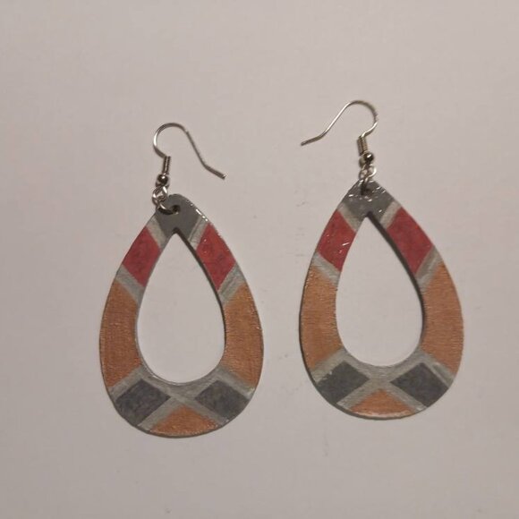 Geometric Earrings Wooden Earrings Handcrafted Earrings - Picture 1 of 10